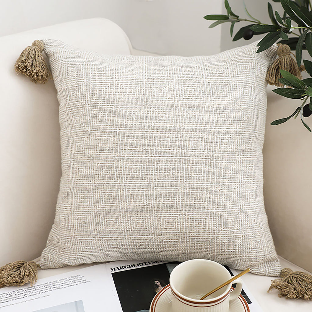 Beige Rib Knit Throw Pillow 50cm (2-pack)