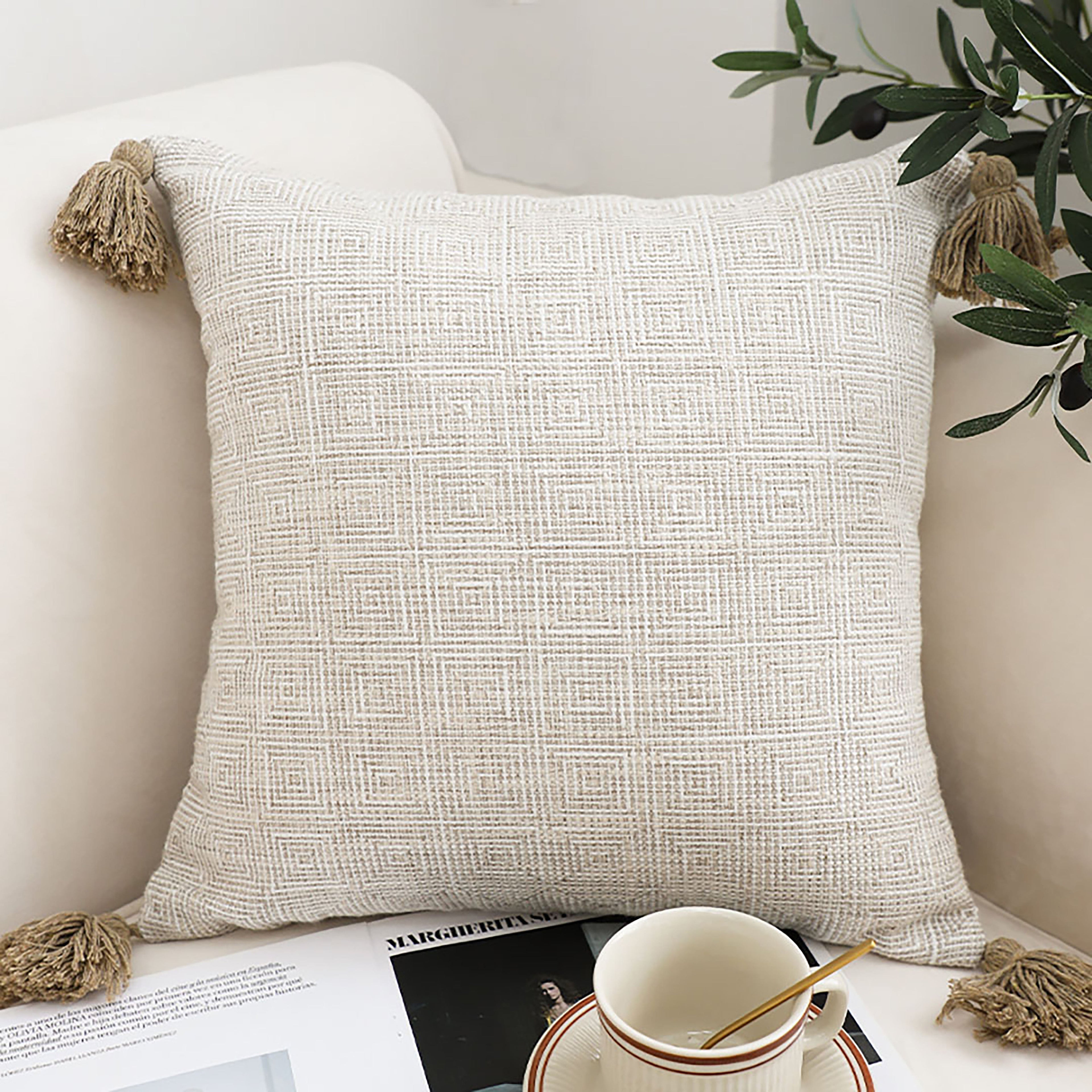 Beige Rib Knit Throw Pillow 50cm (2-pack)