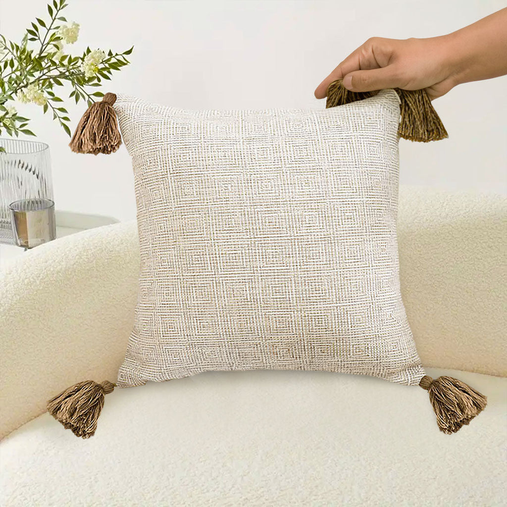 Beige Rib Knit Throw Pillow 50cm (2-pack)