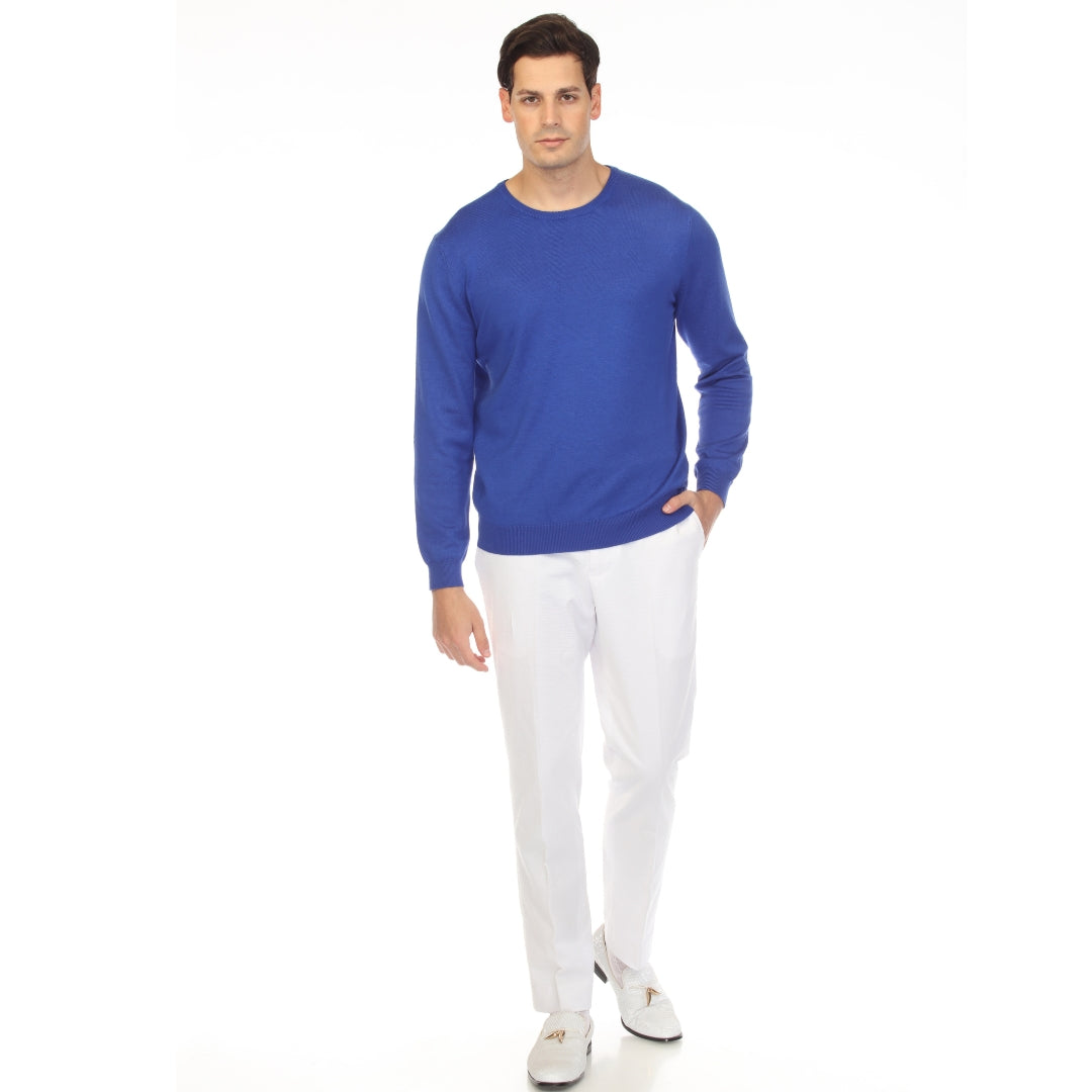 Sam Jacobi Men's Pullover Indigo Knitted Sweater Crewneck Stylish Knitwear Long Sleeve Casual Slim Fit-2