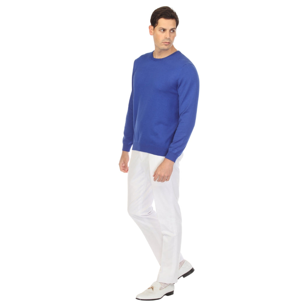 Sam Jacobi Men's Pullover Indigo Knitted Sweater Crewneck Stylish Knitwear Long Sleeve Casual Slim Fit-3