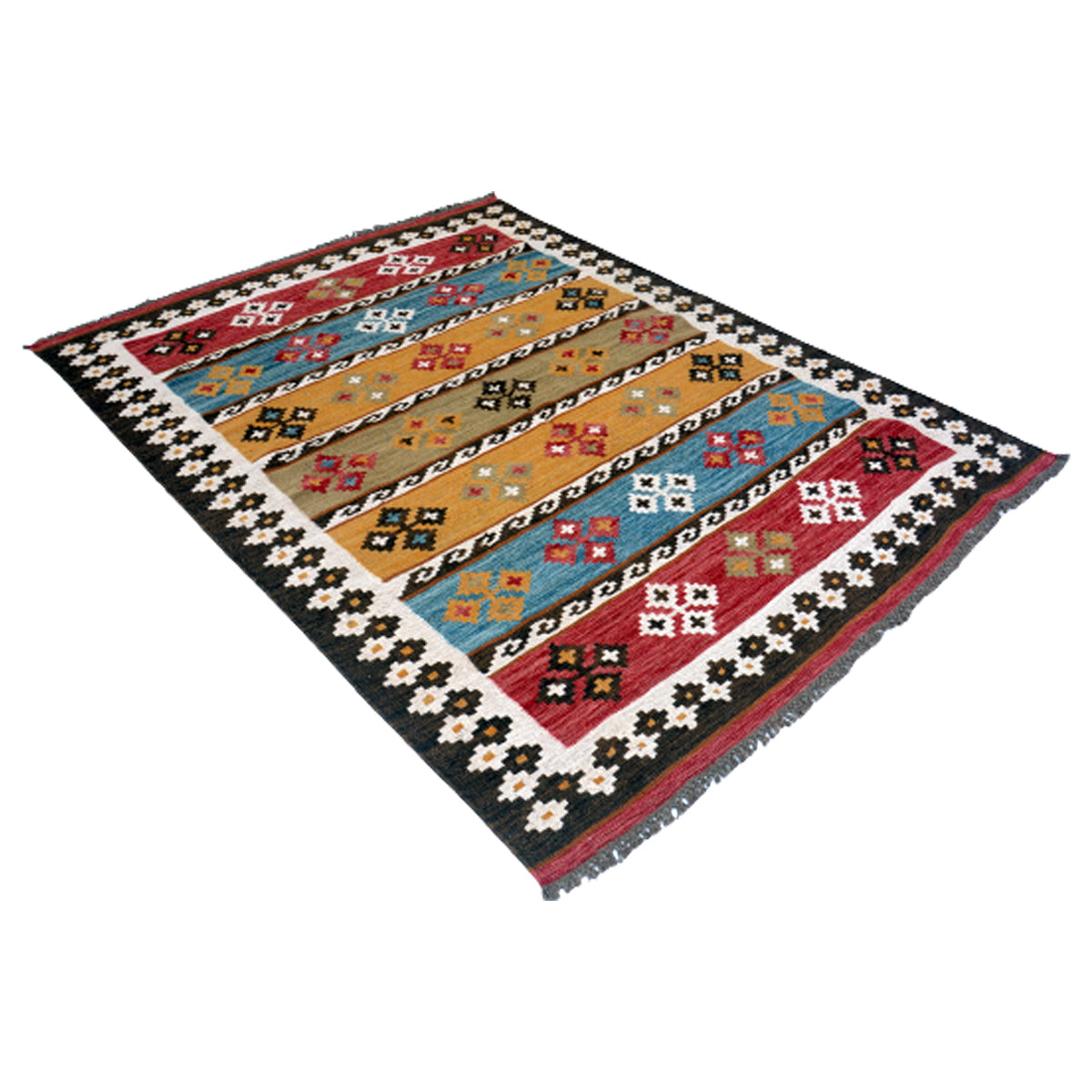 Vintage -Handwoven- Multicolor- Kilim- Rug