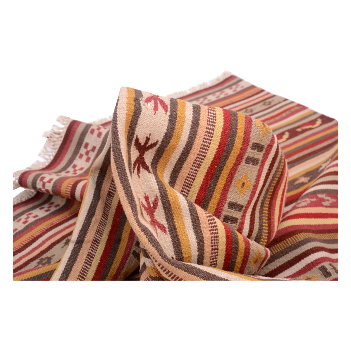 Vintage -Handwoven -Calico- Strip -Rug