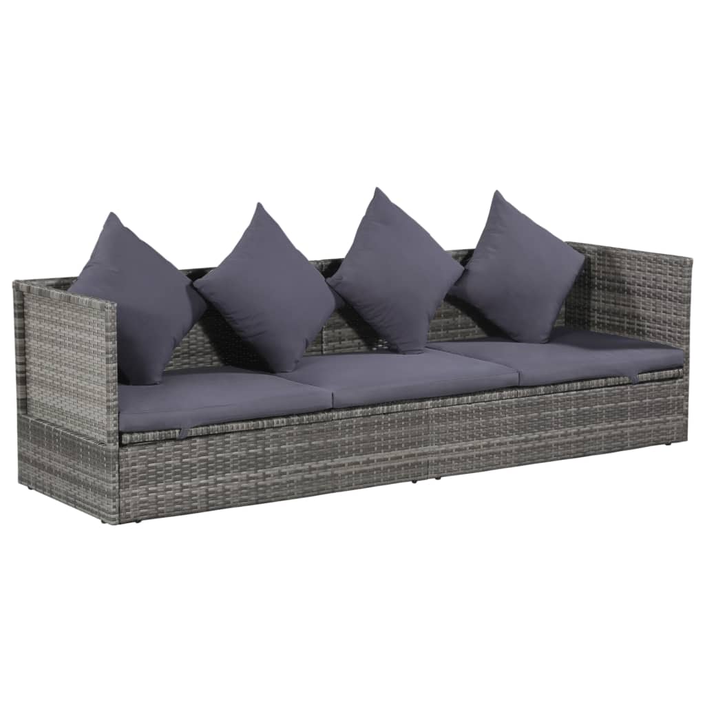 Poly Rattan Sun Lounger Grey 200cm