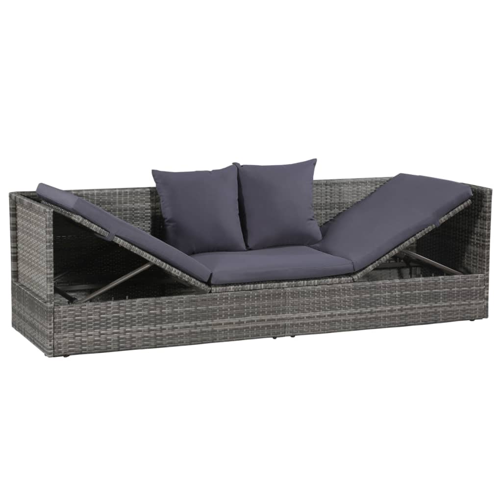 Poly Rattan Sun Lounger Grey 200cm