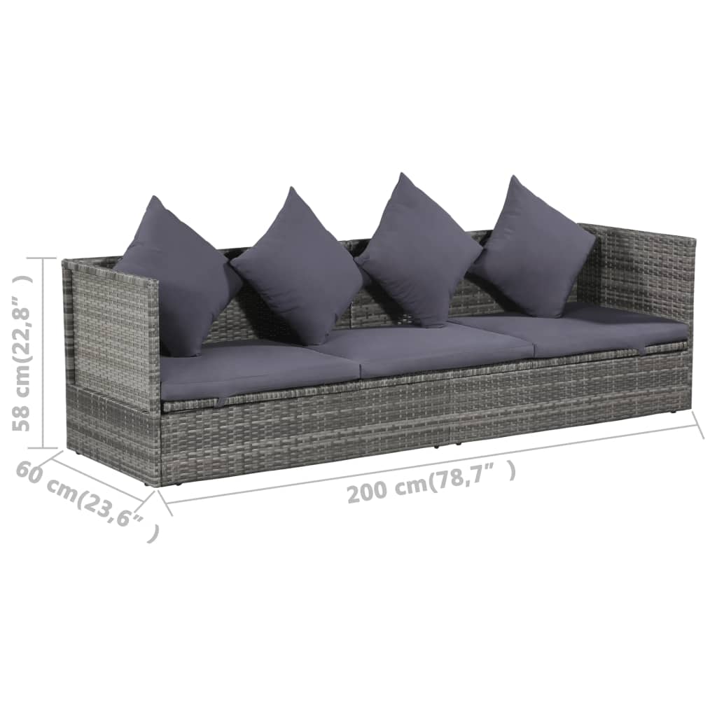 Poly Rattan Sun Lounger Grey 200cm