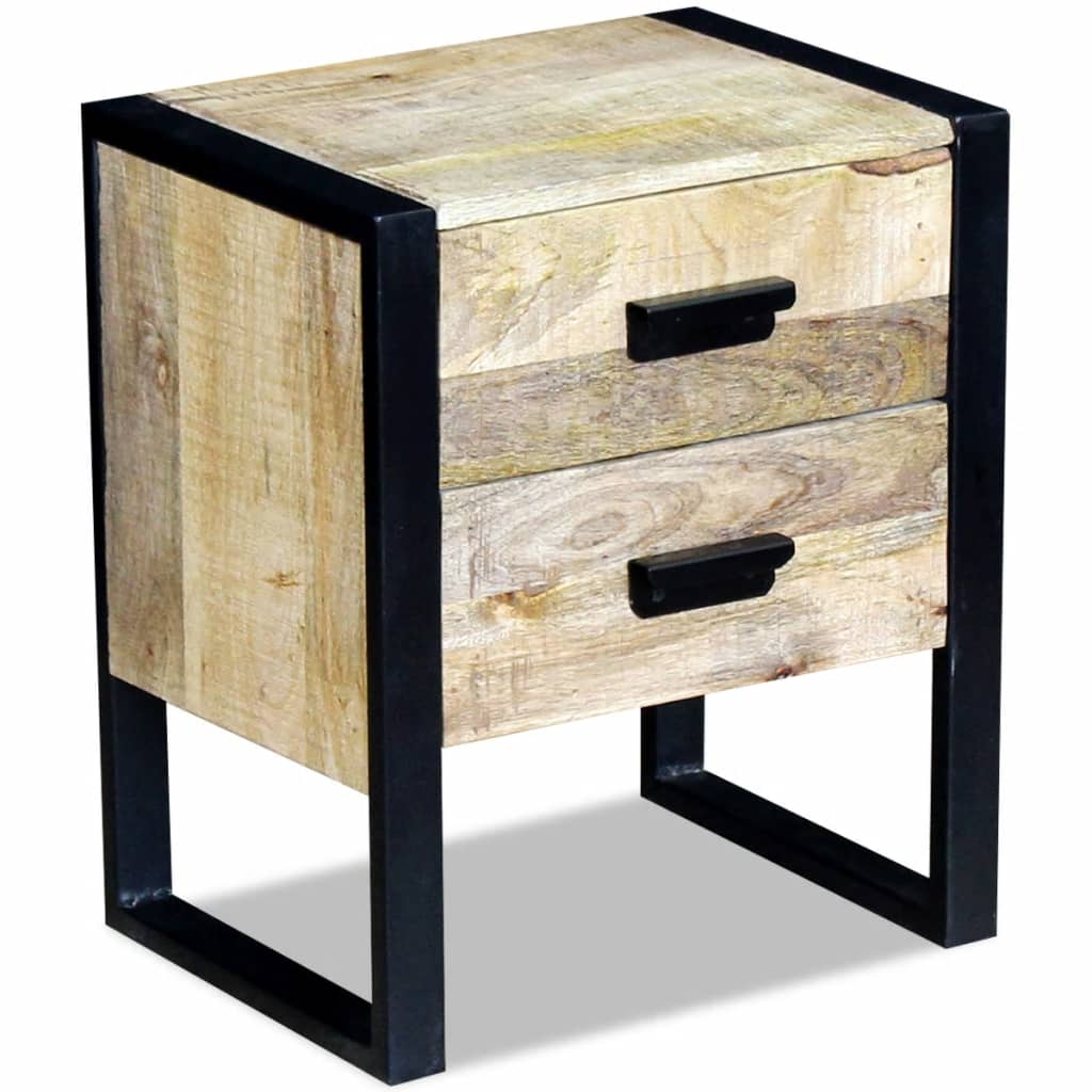 Side Table Mango Wood 43x33x51cm (2 Drawers)