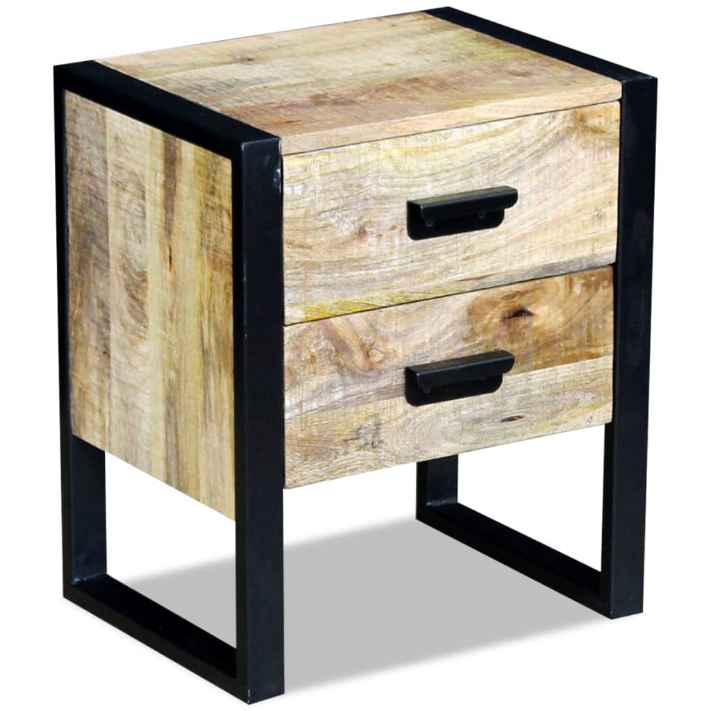 Side Table Mango Wood 43x33x51cm (2 Drawers)