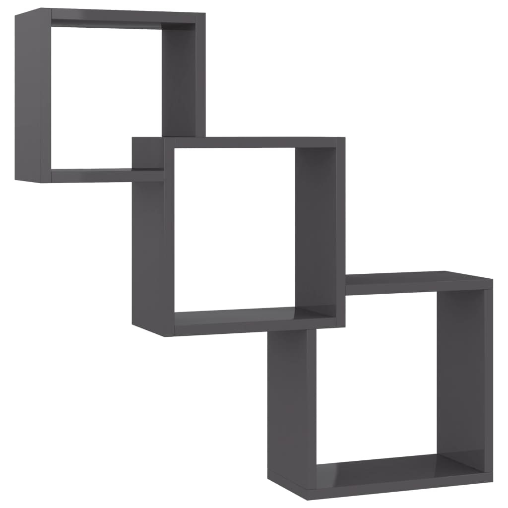 Cube Wall Shelves High Gloss Grey 84.5x15x27cm