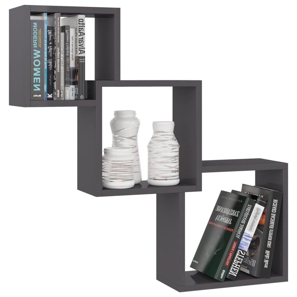 Cube Wall Shelves High Gloss Grey 84.5x15x27cm