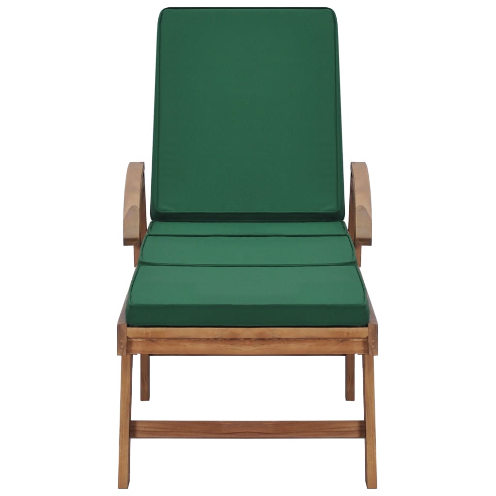 Teak Sun Loungers with Green Cushions (2-Pack)