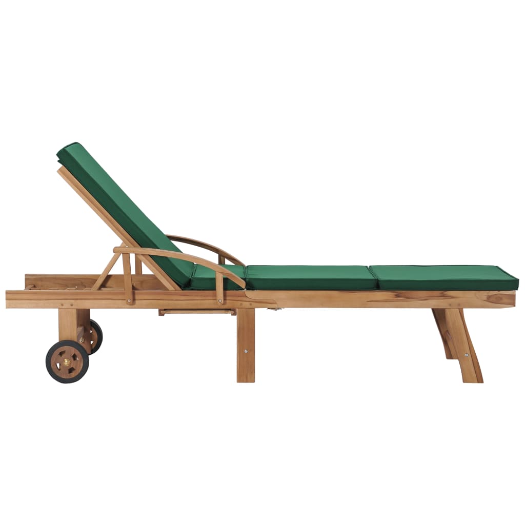 Teak Sun Loungers with Green Cushions (2-Pack)