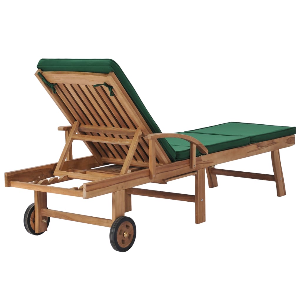 Teak Sun Loungers with Green Cushions (2-Pack)