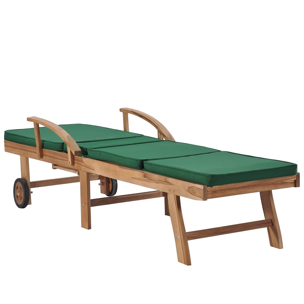 Teak Sun Loungers with Green Cushions (2-Pack)