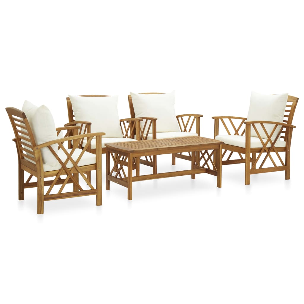 5 Piece Garden Lounge Set with Cushions - Acacia
