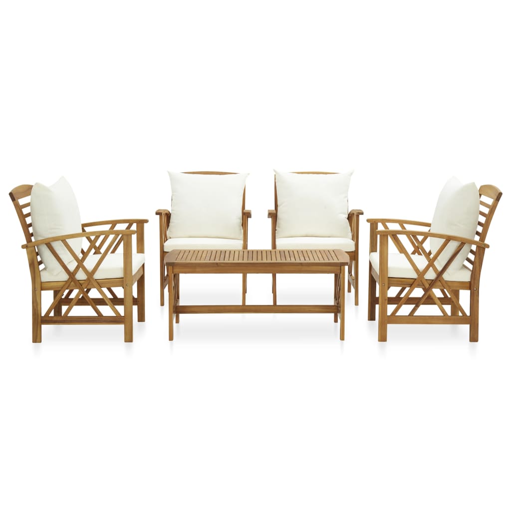 5 Piece Garden Lounge Set with Cushions - Acacia