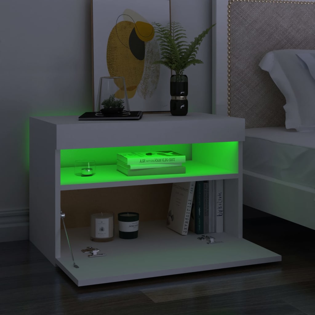 White TV Cabinet with LED Lights 60cm