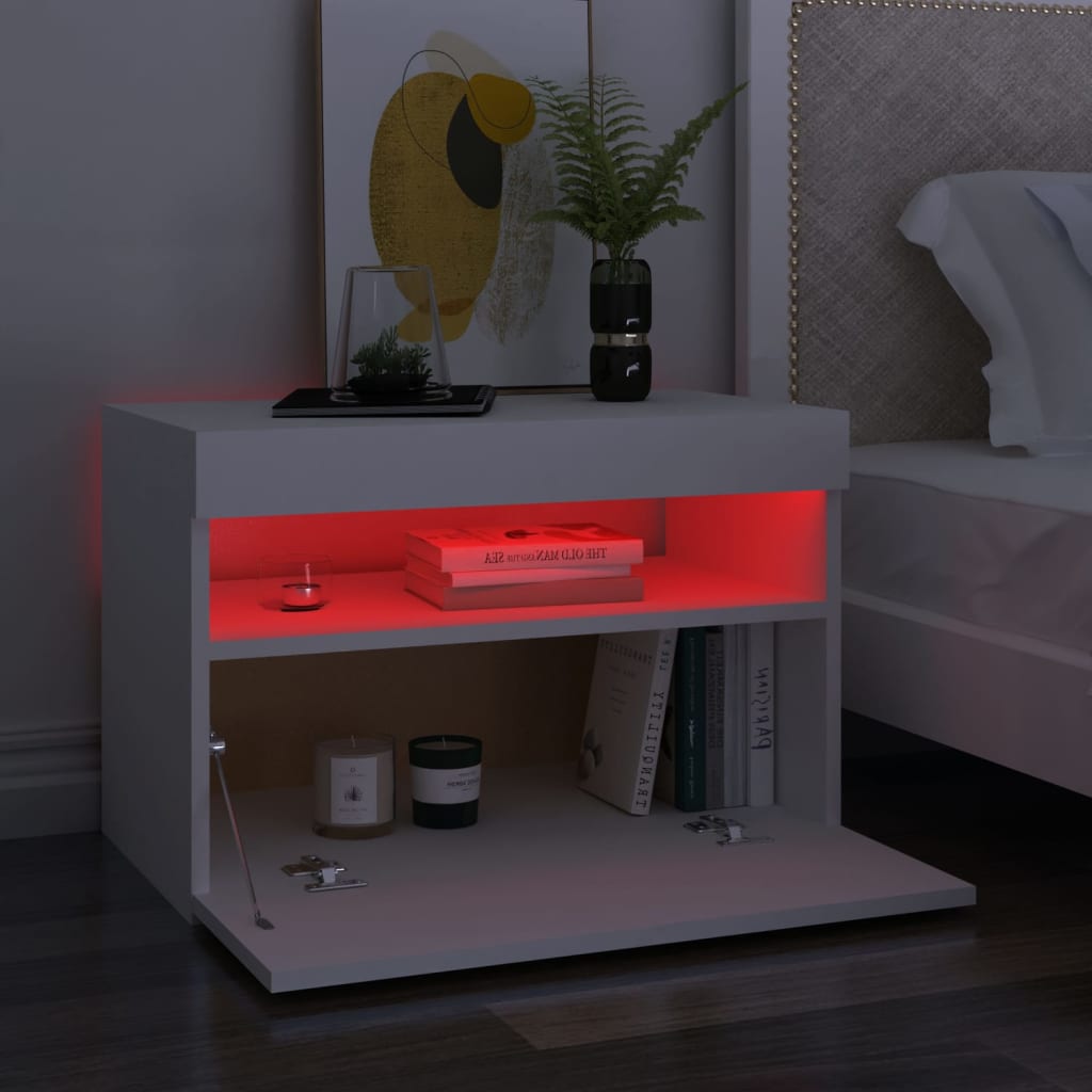 White TV Cabinet with LED Lights 60cm