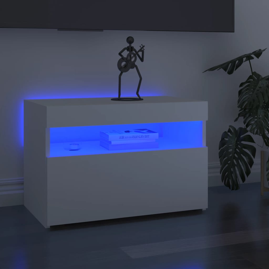 White TV Cabinet with LED Lights 60cm