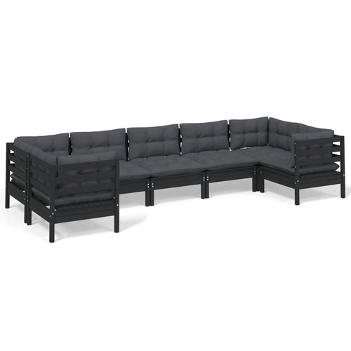 7 Piece Garden Lounge Set with Cushions - Black