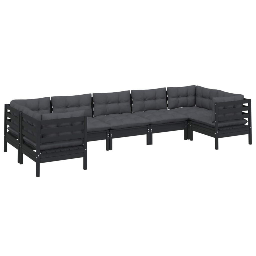 7 Piece Garden Lounge Set with Cushions - Black