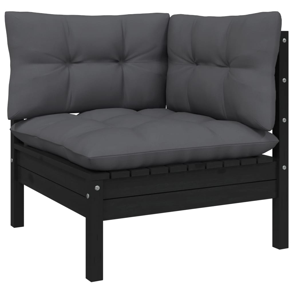7 Piece Garden Lounge Set with Cushions - Black