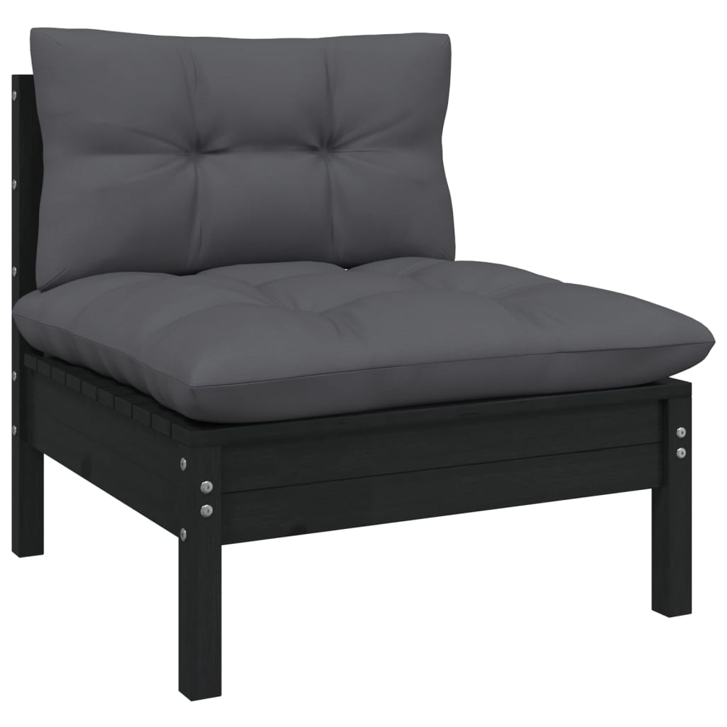 7 Piece Garden Lounge Set with Cushions - Black