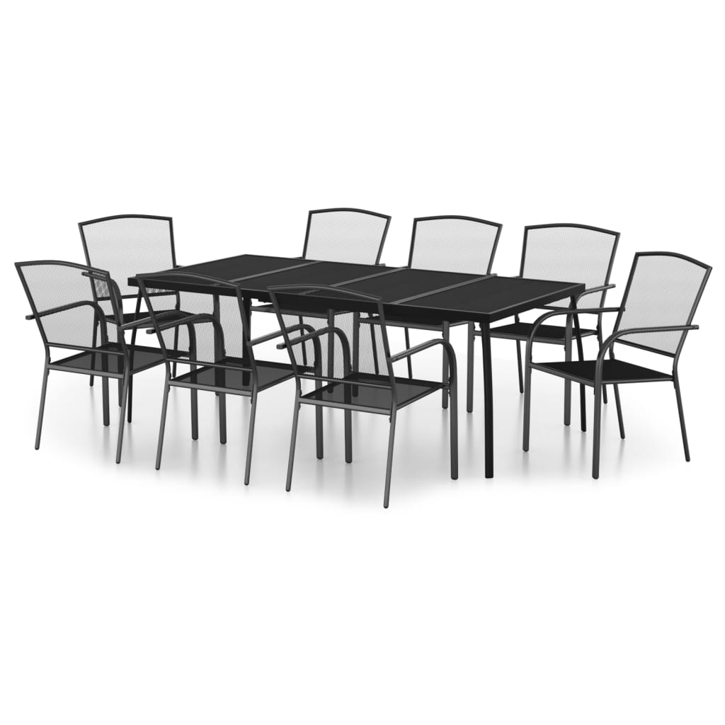 9 Piece Garden Dining Set - Anthracite Steel