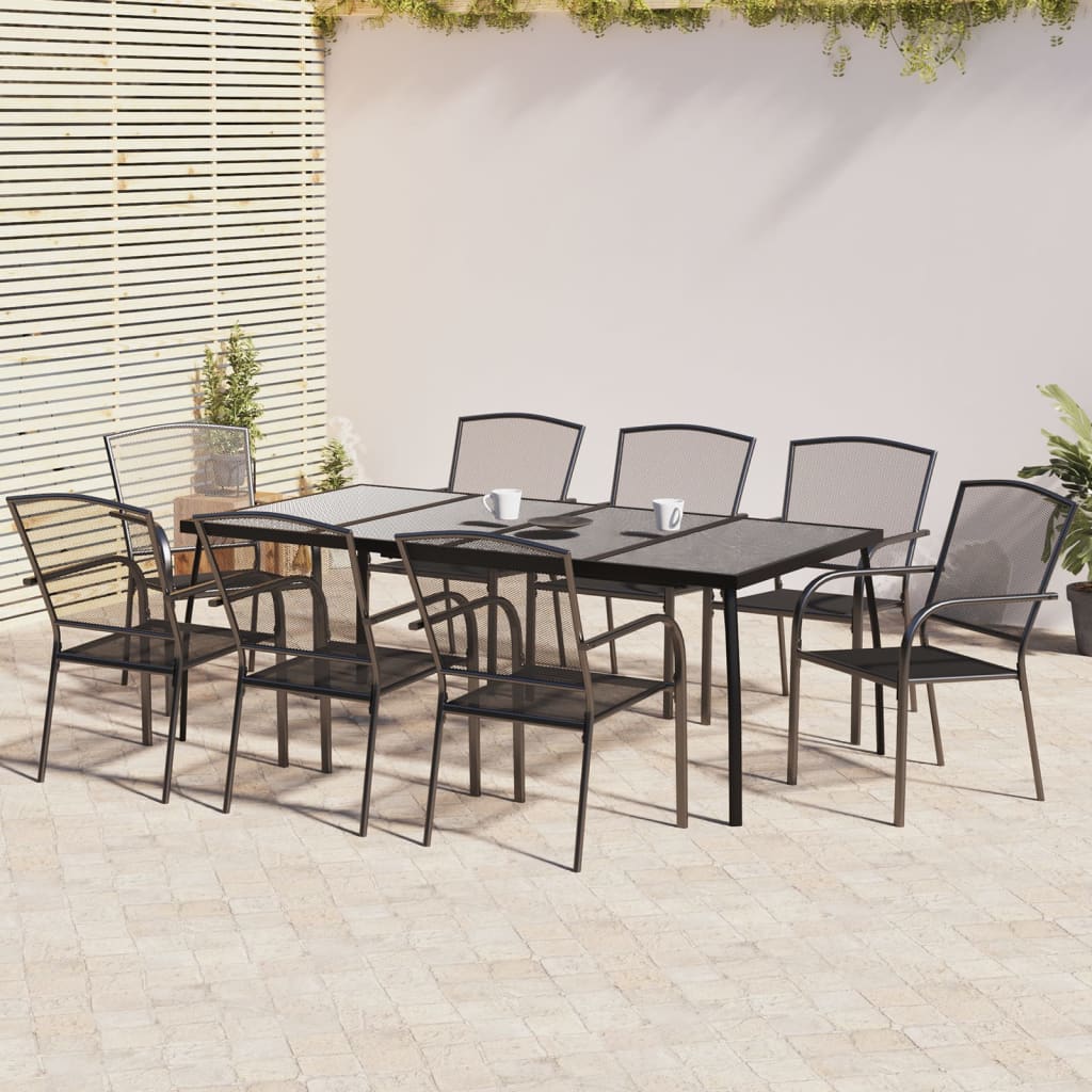 9 Piece Garden Dining Set - Anthracite Steel
