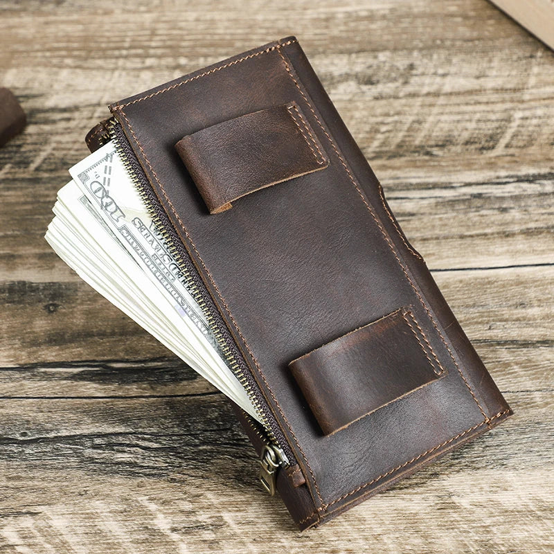 Cowhide Leather Waist Bag Phone Holder Casual  6.7'' Phone Waist Belt For iPhone Samsung Galaxy Zipper Pocket Cellphone Holster