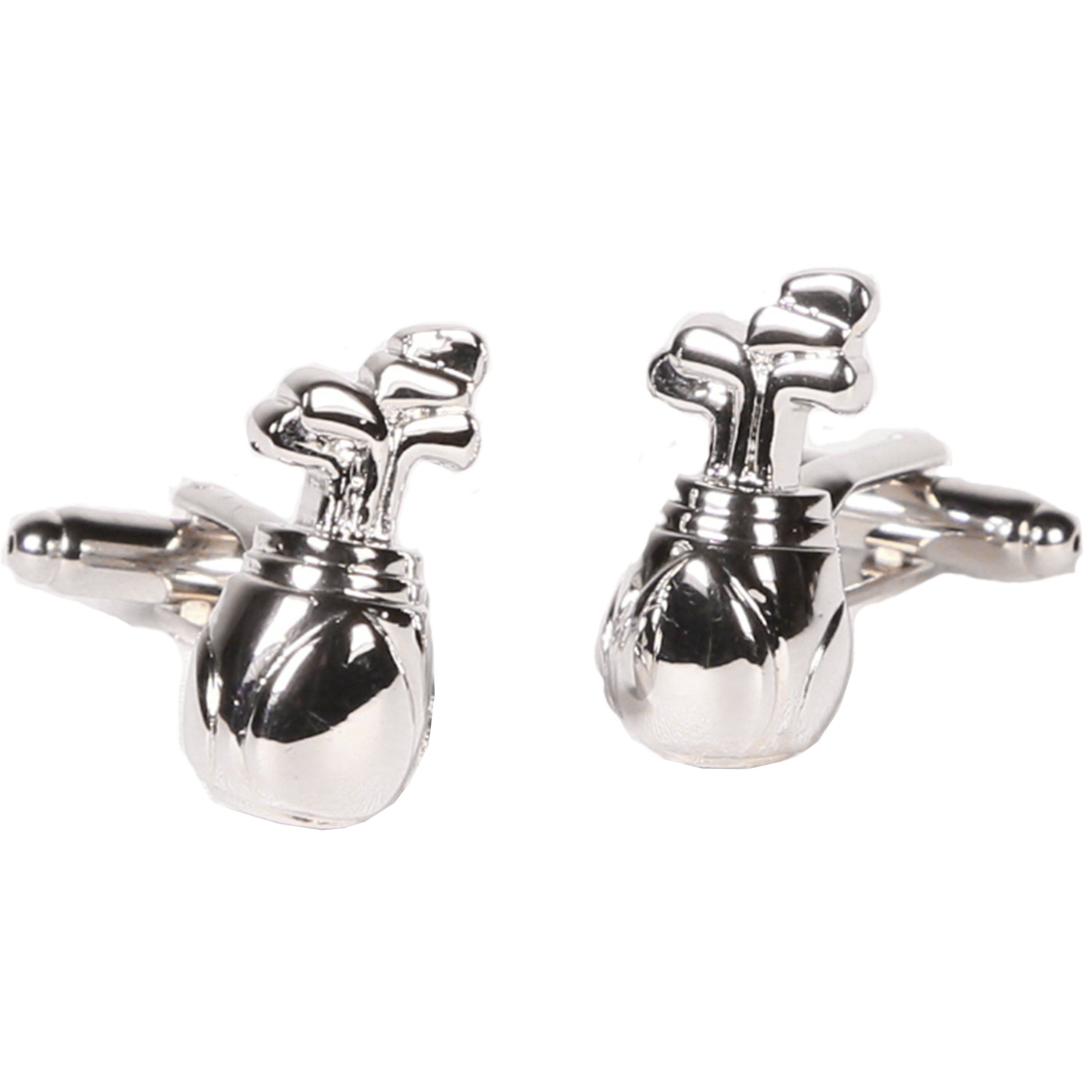 Silvertone Novelty Golf Clubs Cufflinks with Jewelry Box
