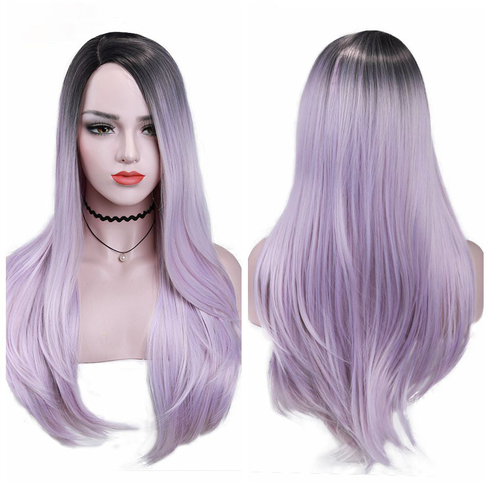 Grass Green Long Straight Synthetic Fiber Wig