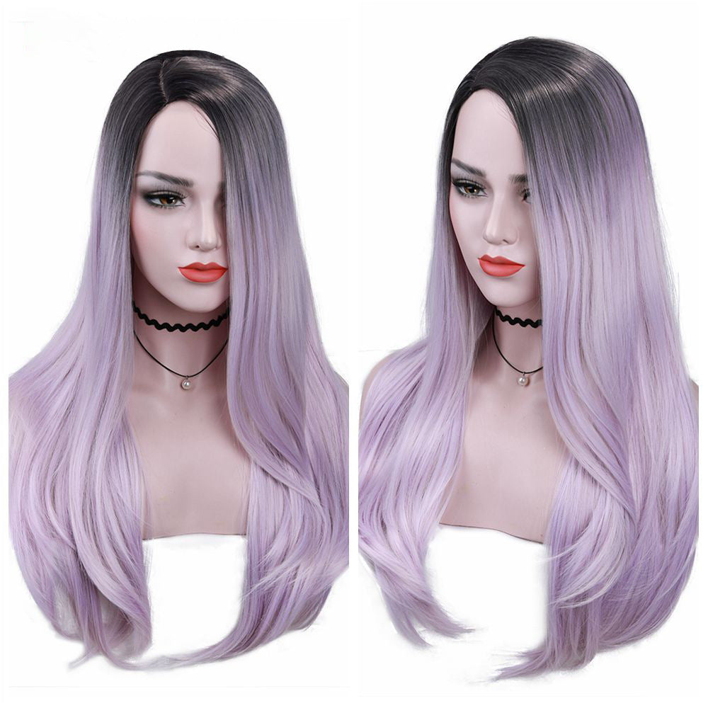 Grass Green Long Straight Synthetic Fiber Wig