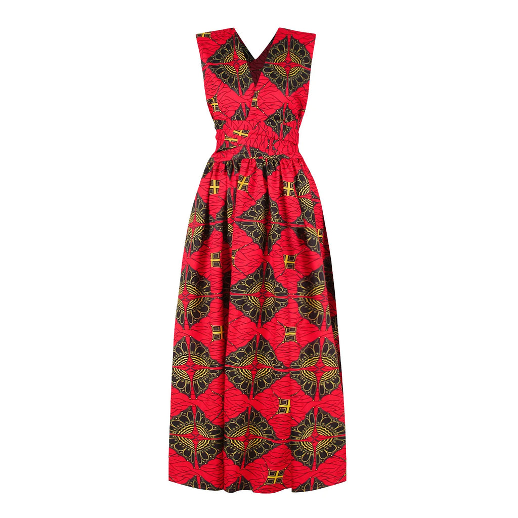 Women Sexy Sleeveless Dress 2024 New Fashion Off Back National Print Lady Party Dress Vintage Casual African Long Dress Vestido