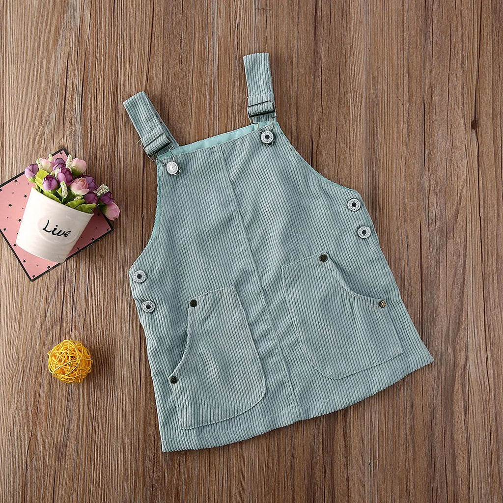 Baby Summer Clothing 0-5T Toddler Kids Baby Girl Mini Retro Dress Strap Corduroy Dress Suspenders Solid Overalls