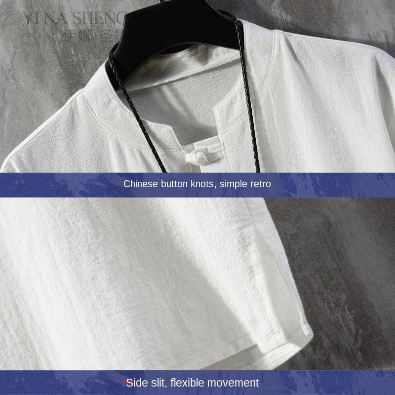 Chinese Style Linen T-shirt Tang Shirt Kimono