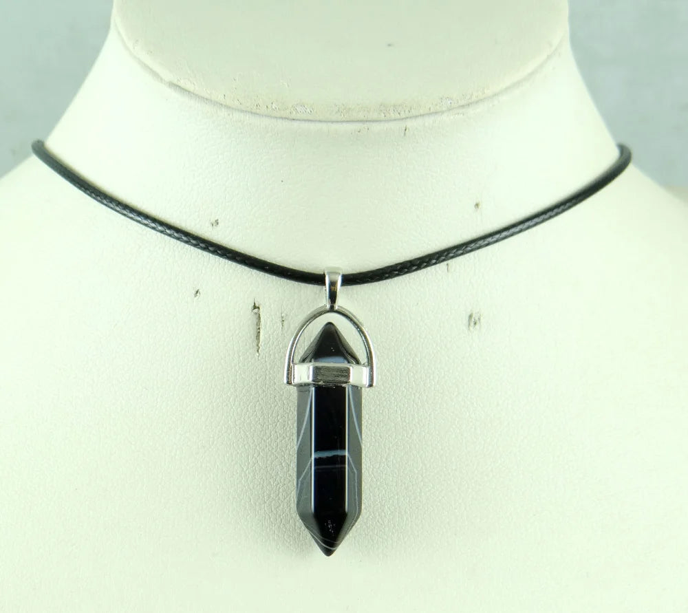 Natural stone Quartz crystal Turquoise tiger eye aventurine Hexagonal column pendulum Pendant for diy Jewelry making necklace