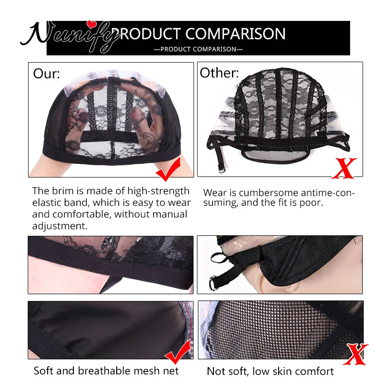 Nunify Lace Adjustable Wig Caps Weave Breathable Durable Hot Black Free Size Black Lace Front Wig Caps For Making Wigs Hairnet