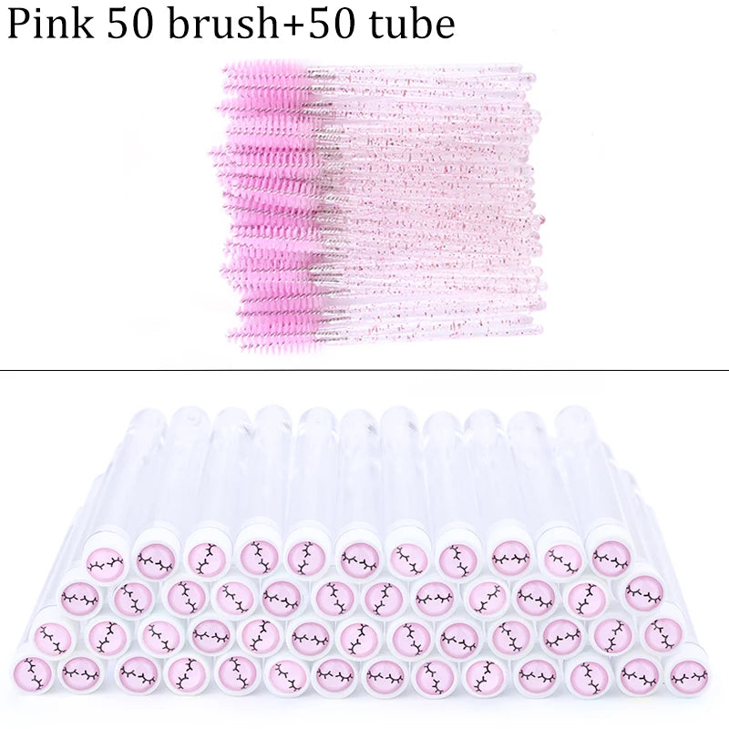 100PCS Disposable Eyelash Brushes Tubes With Lash Mascara Wands Sparkling Lash Spoolies Brush Container Dust-proof Makeup Tool