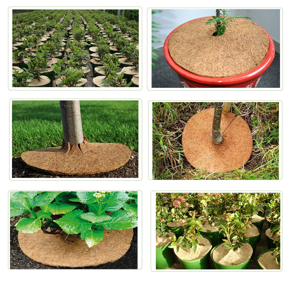2/5pcs Coconut Shell Fiber Plant Anti-weed Mat Potted Soil Moisturizing Covering Film Tree Trunk Protector 25/30/35/40/45cm Size