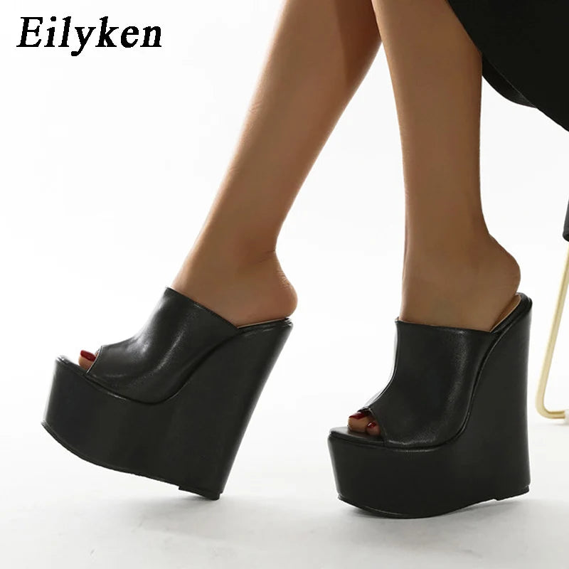 Eilyken 2025 New Fashion Peep Toe Platform Wedge Woman Slippers Summer Shoes Designer Super High Heels Sandals Size 35-42