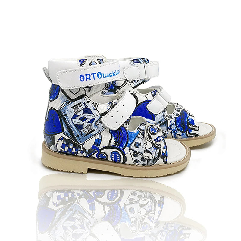 Ortoluckland Children Sandals Summer Orthopedic Buckle Strap Shoes Boys Printed Arch Support Flatfoot Footwear Size20 To32