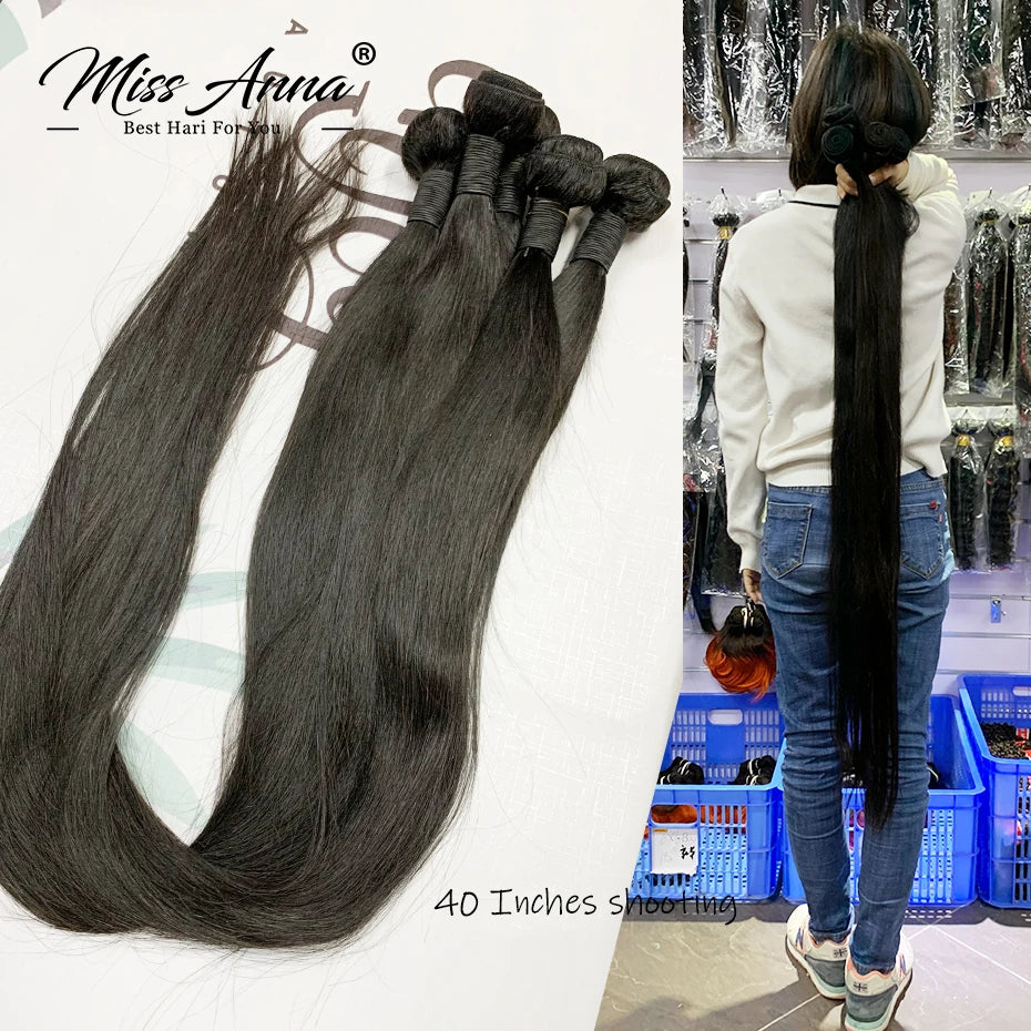 MISSANNA 32 34 36 38 40 Inch Straight Bundle Bone Straight Human Hair Brazilian Soft Weave Bundles Thick Natural Hair Extensions