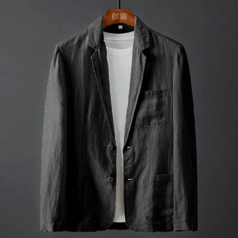 White Cotton Linen Suit Coat Men's Spring Summer Pure Color Slim Casual Business Thin Mens Blazer Jacket Comfortable Breathable
