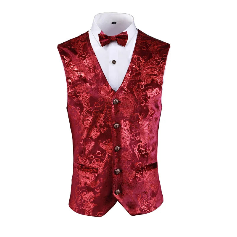 Gold Steampunk Sleeveless Vest Coat Men's, Single Breasted V Neck Waistcoat,Gold Silver Red Business Wedding Party Man Vests 5xl