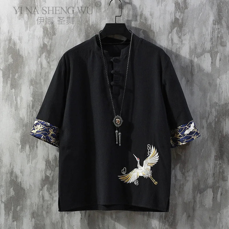 Chinese Style Linen T-shirt Tang Shirt Kimono