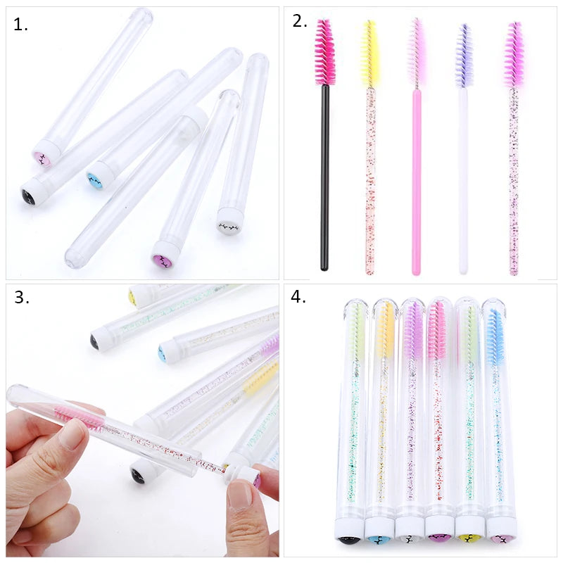 100PCS Disposable Eyelash Brushes Tubes With Lash Mascara Wands Sparkling Lash Spoolies Brush Container Dust-proof Makeup Tool