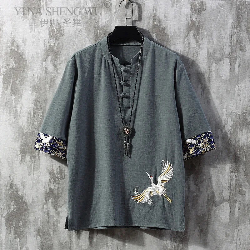 Chinese Style Linen T-shirt Tang Shirt Kimono