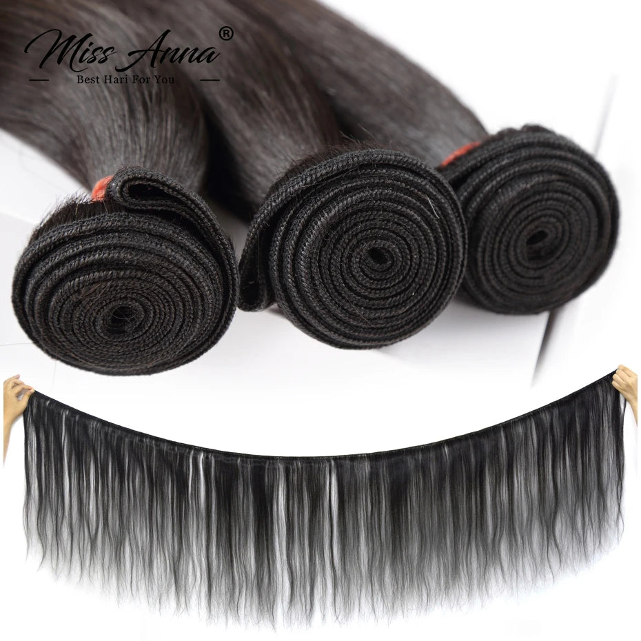 MISSANNA 32 34 36 38 40 Inch Straight Bundle Bone Straight Human Hair Brazilian Soft Weave Bundles Thick Natural Hair Extensions