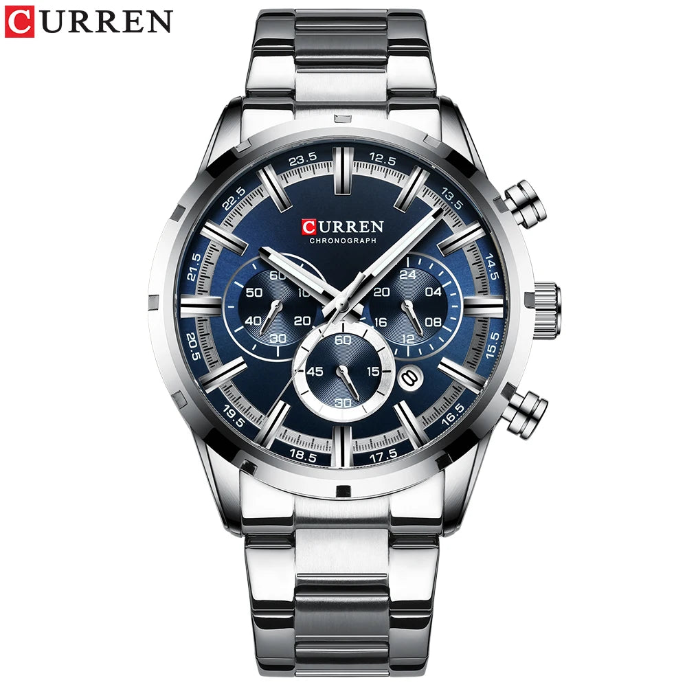 CURREN Luxury Fashion Quartz Watches Classic Silver and black Clock Male Watch Men's Wristwatch with Calendar Chronograph